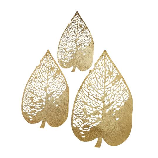 Laser-Cut Gold Metal Leaf Wall Décor Set